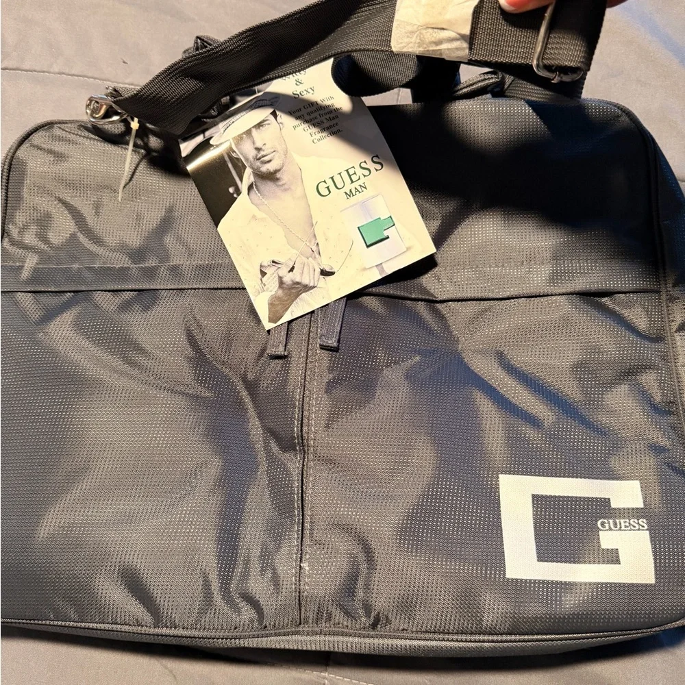 GUESS Man Gray Laptop Briefcase with Logo NWT